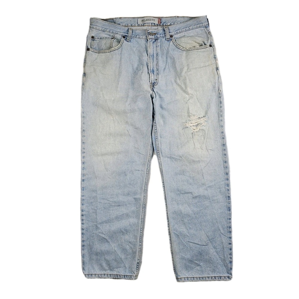 Levis 550 Jeans Mens 38x29 Light Wash Relaxed Fit Ripped Frayed Distressed Y2K
